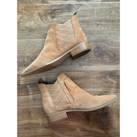 Rebecca Minkoff Jacy Chelsea Suede Ankle Boots Butterscotch Tan Camel- Size 8.5M - Picture 3 of 11